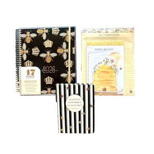 3-Pc Crown & Bee Planner 17-Month Journal Tablet Set Honey-Do List Home Office